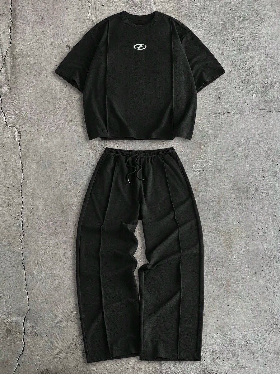 Geometric Print T-Shirt Wide Leg Pants