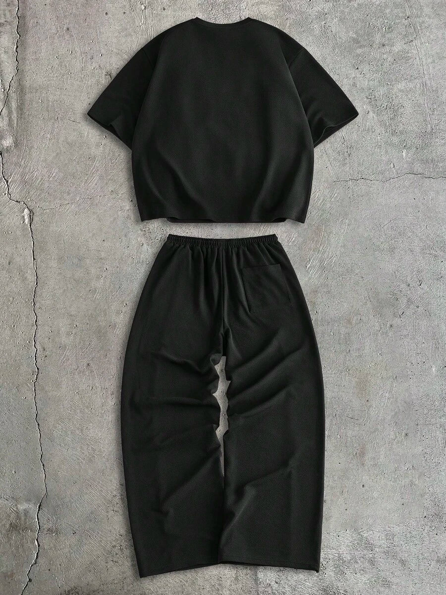 Geometric Print T-Shirt Wide Leg Pants