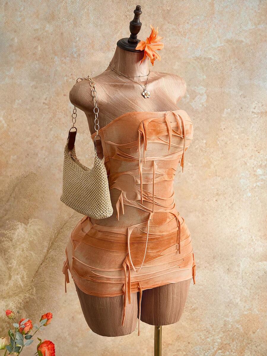 Strapless Fitted Colorblock Asymmetrical Dress