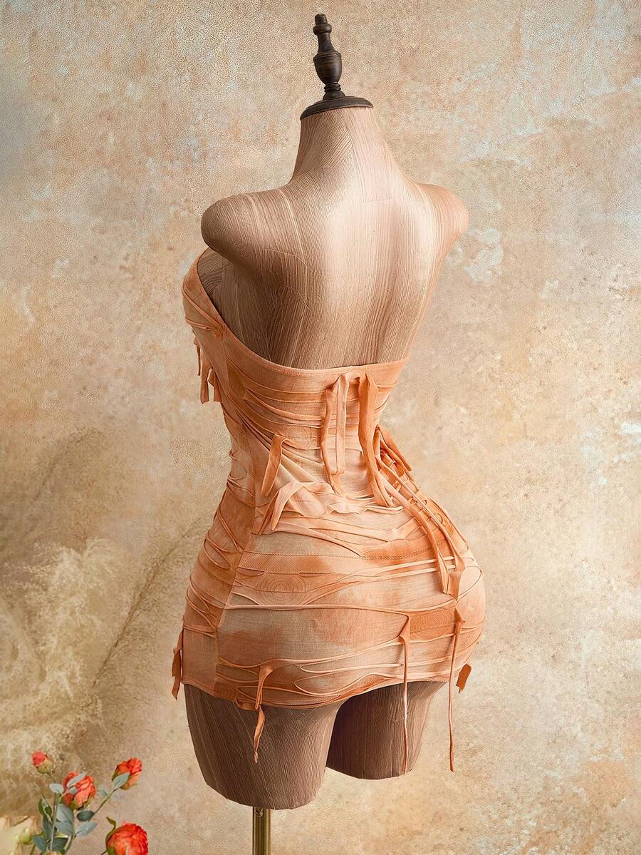 Strapless Fitted Colorblock Asymmetrical Dress