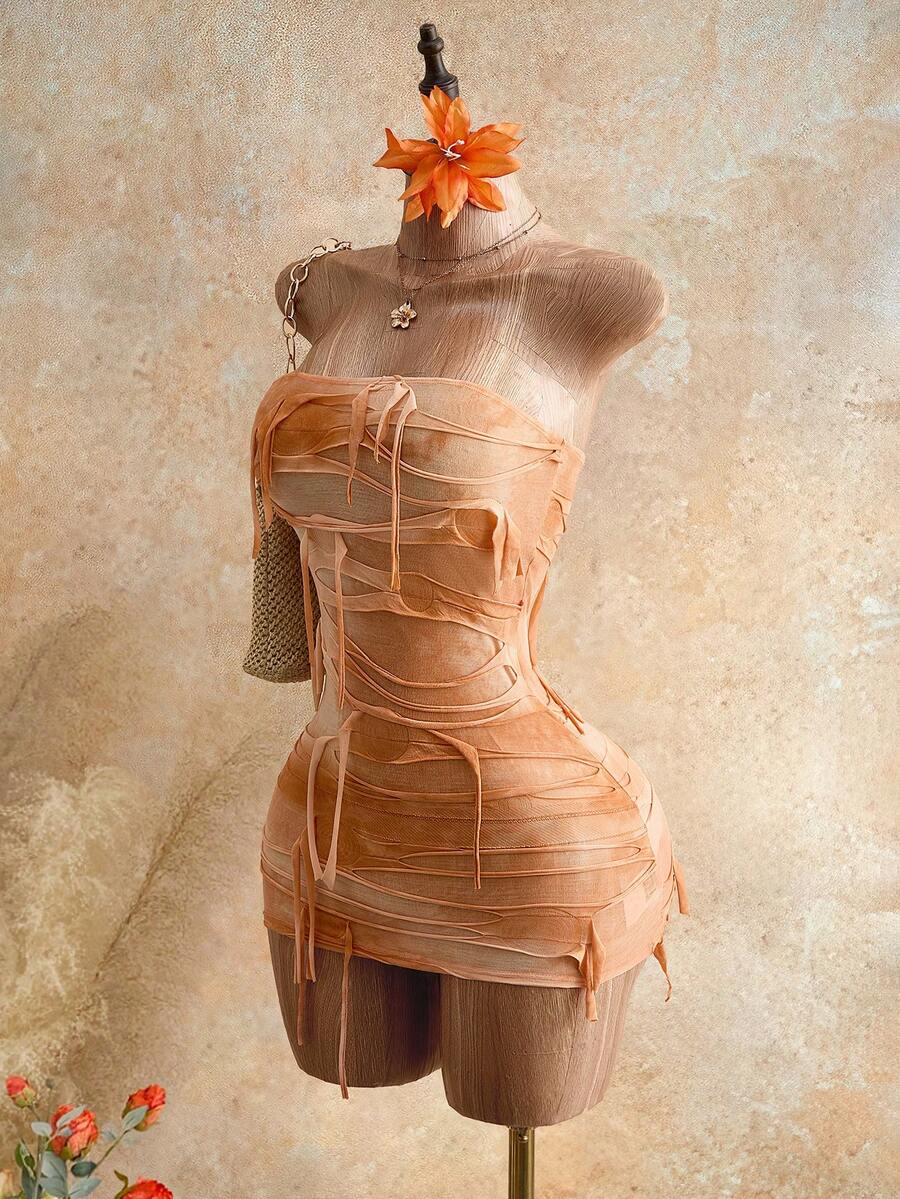 Strapless Fitted Colorblock Asymmetrical Dress