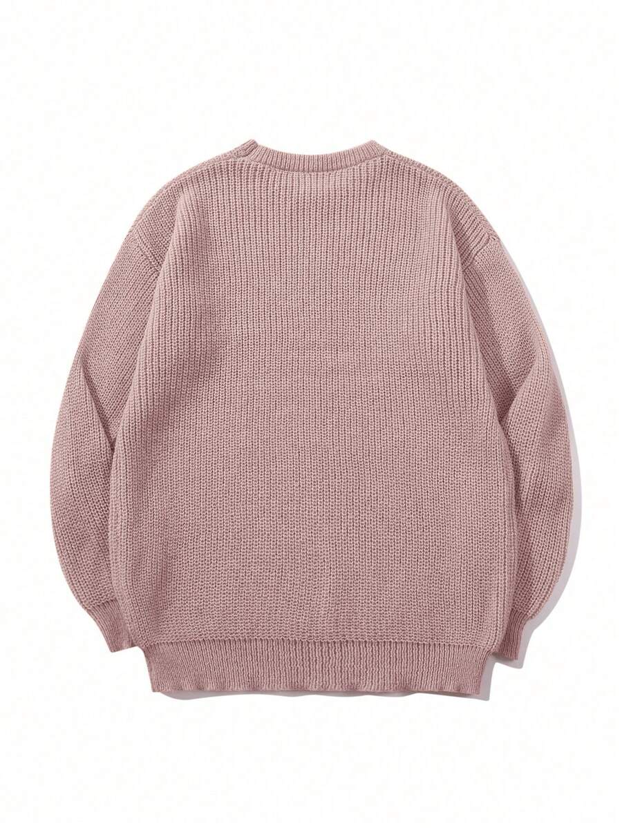 Men's Knit Drop Shoulder Crew Neck Pullover Sweater