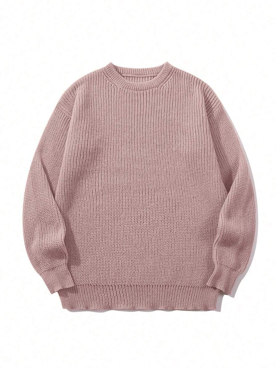 Men's Knit Drop Shoulder Crew Neck Pullover Sweater