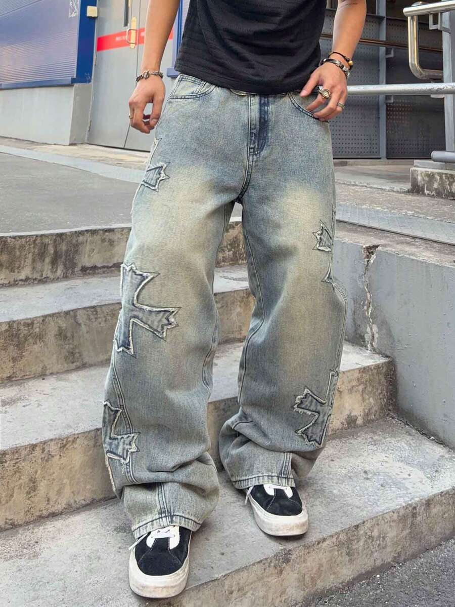 Men's Cross Embroidered Denim Jeans