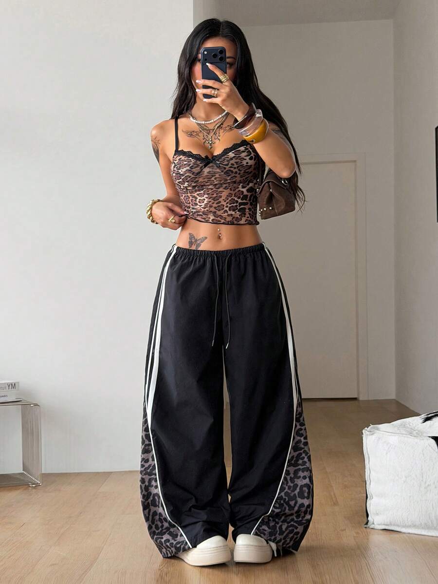 Women's Color-Blocked Baggy Parachute Pants