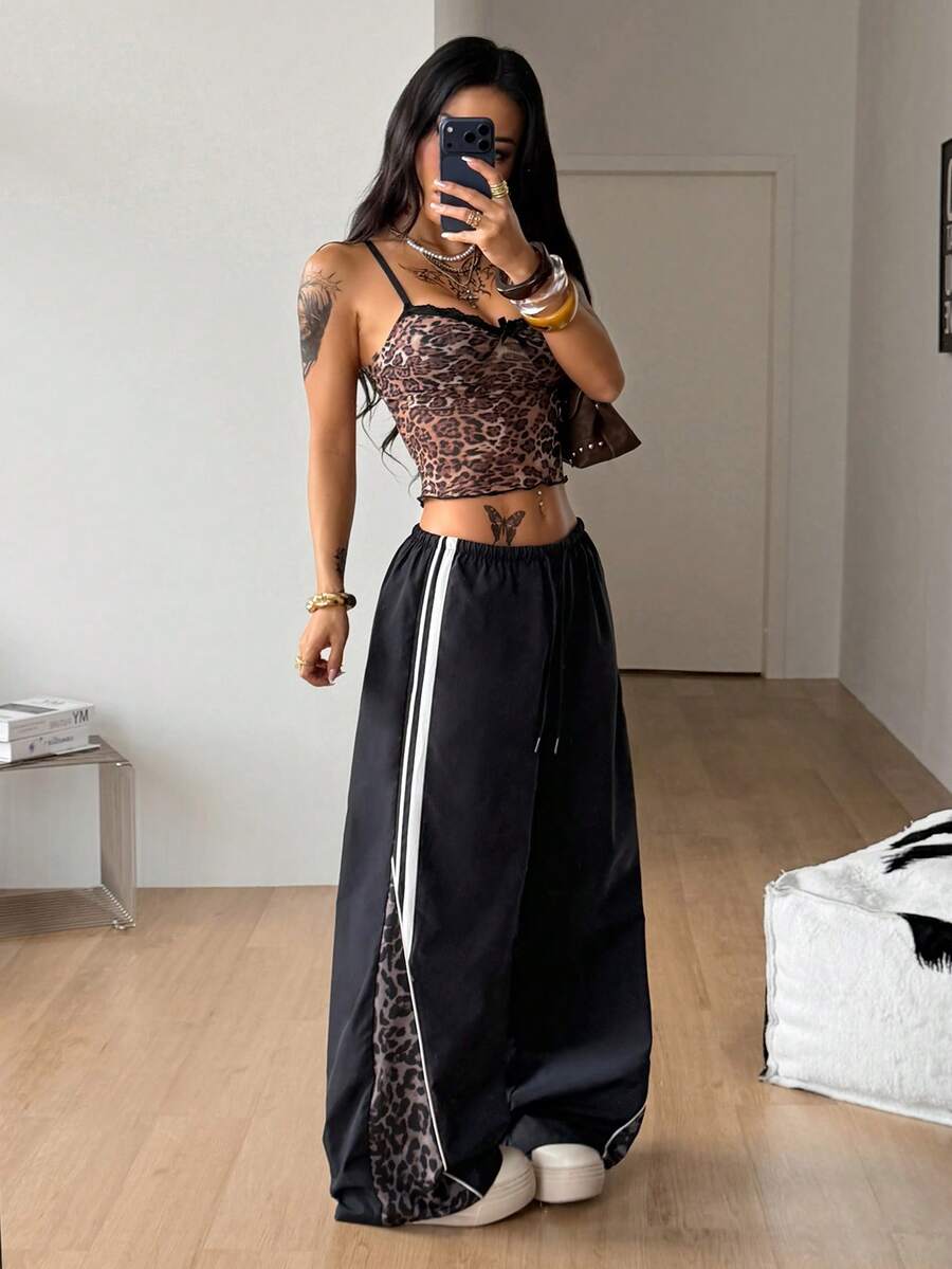 Women's Color-Blocked Baggy Parachute Pants