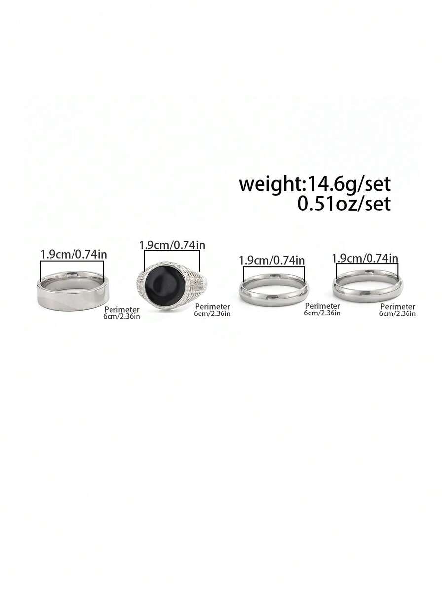 Men's 4-Piece Geometric Steel Ring Set