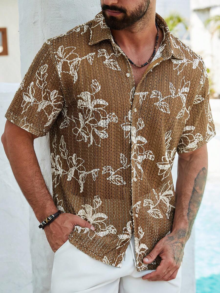 Men's Solid Color Jacquard Knit Short Sleeve Shirt