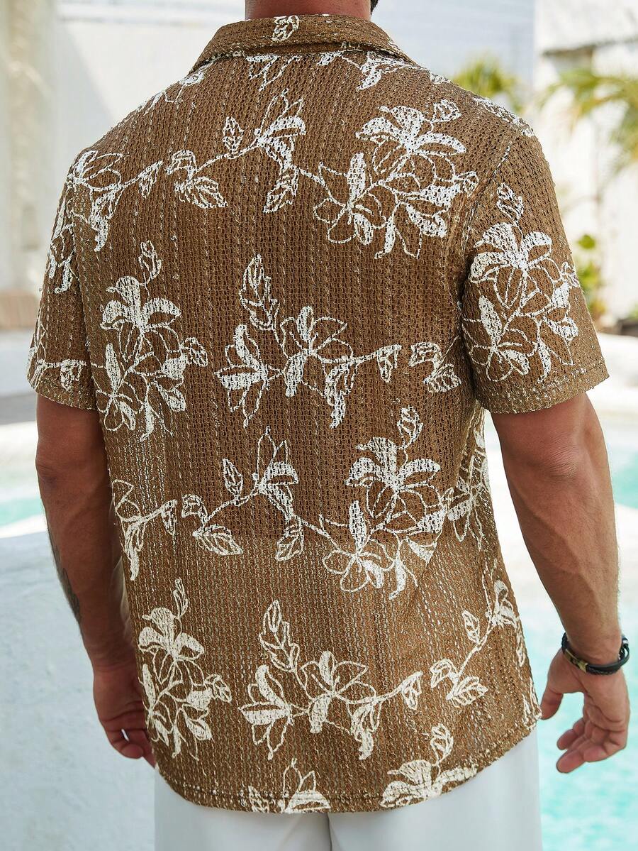 Men's Solid Color Jacquard Knit Short Sleeve Shirt