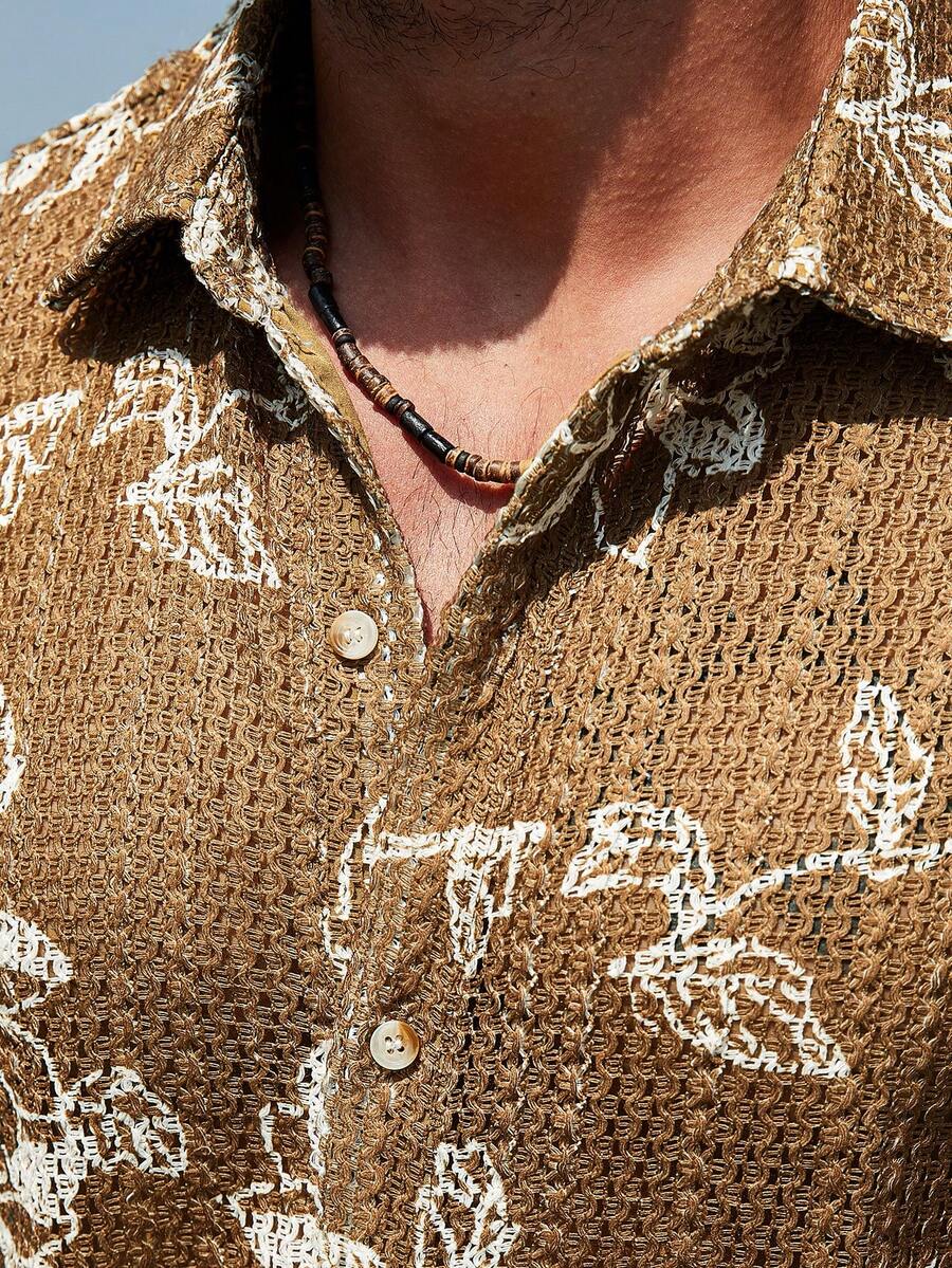 Men's Solid Color Jacquard Knit Short Sleeve Shirt
