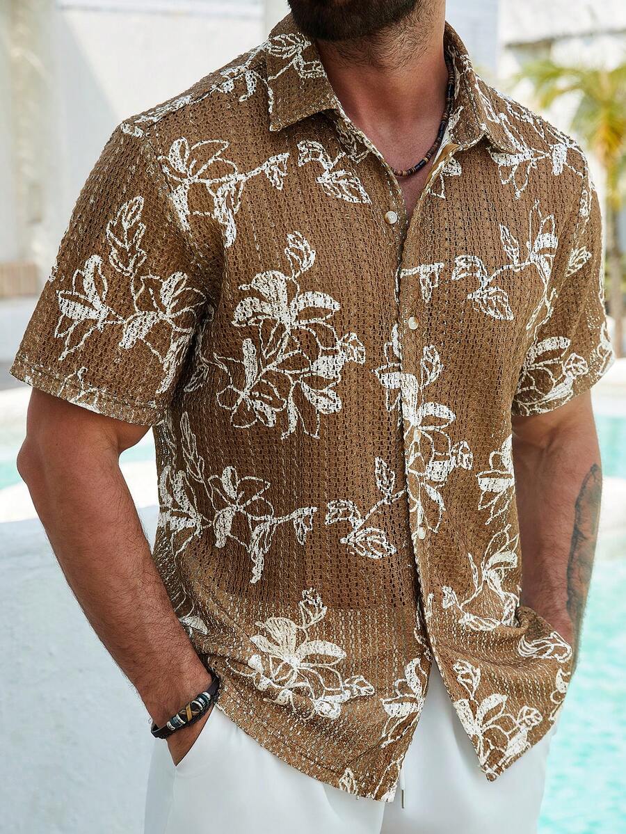 Men's Solid Color Jacquard Knit Short Sleeve Shirt