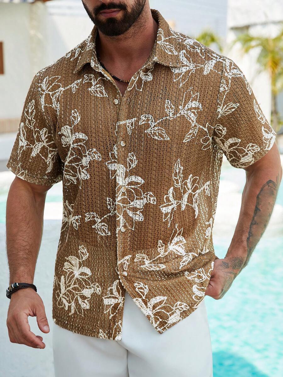 Men's Solid Color Jacquard Knit Short Sleeve Shirt