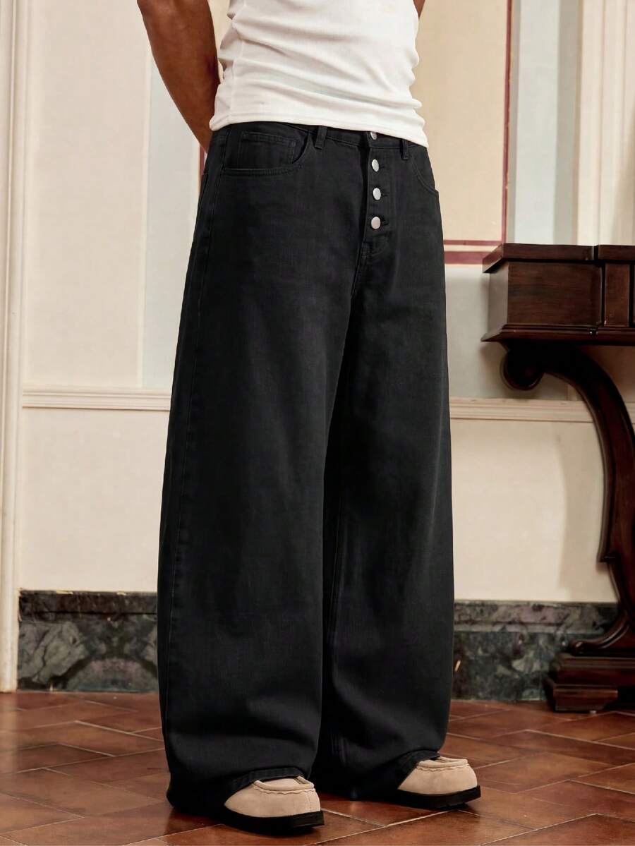 Men's Loose Fit Wide-Leg Pocket Jeans