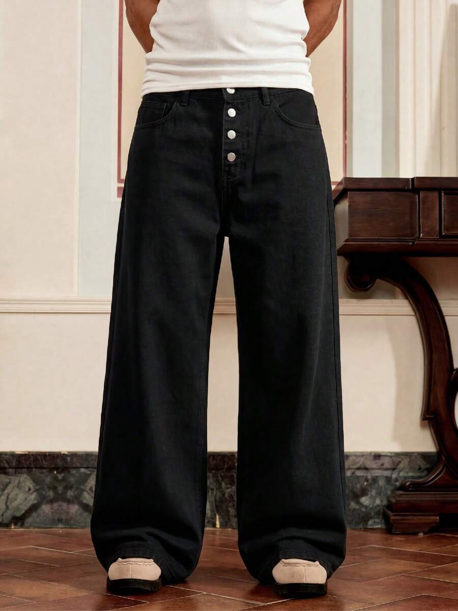 Men's Loose Fit Wide-Leg Pocket Jeans