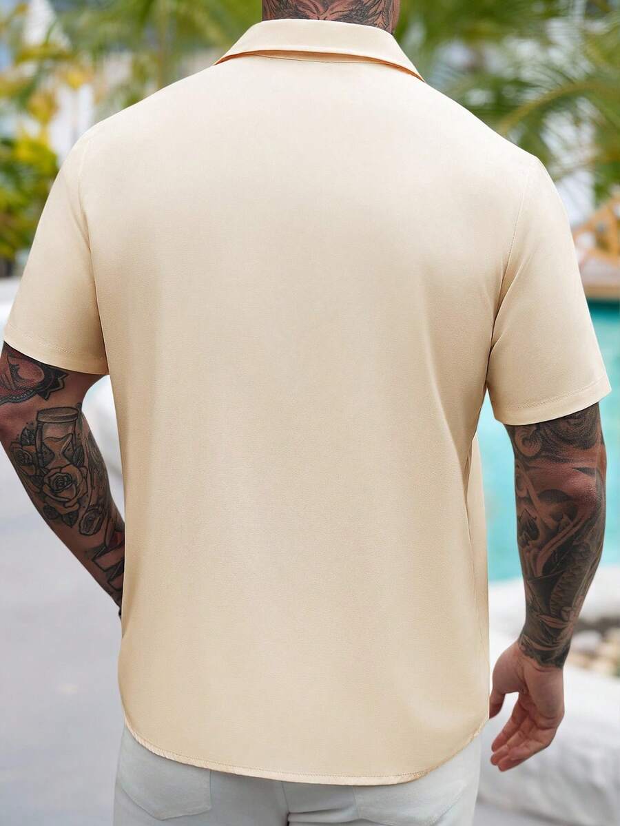 Men's Solid Color Jacquard Knit Short Sleeve Shirt
