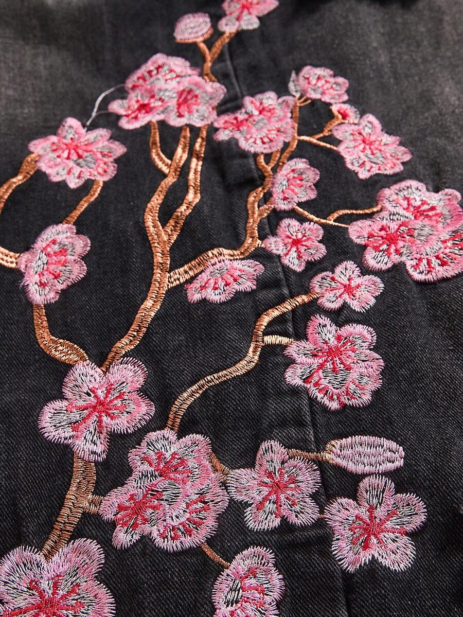 Peach Blossom Embroidered Wide-Leg Jeans