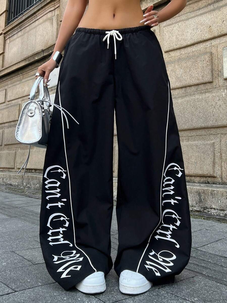Women's Color-Blocked Baggy Parachute Pants