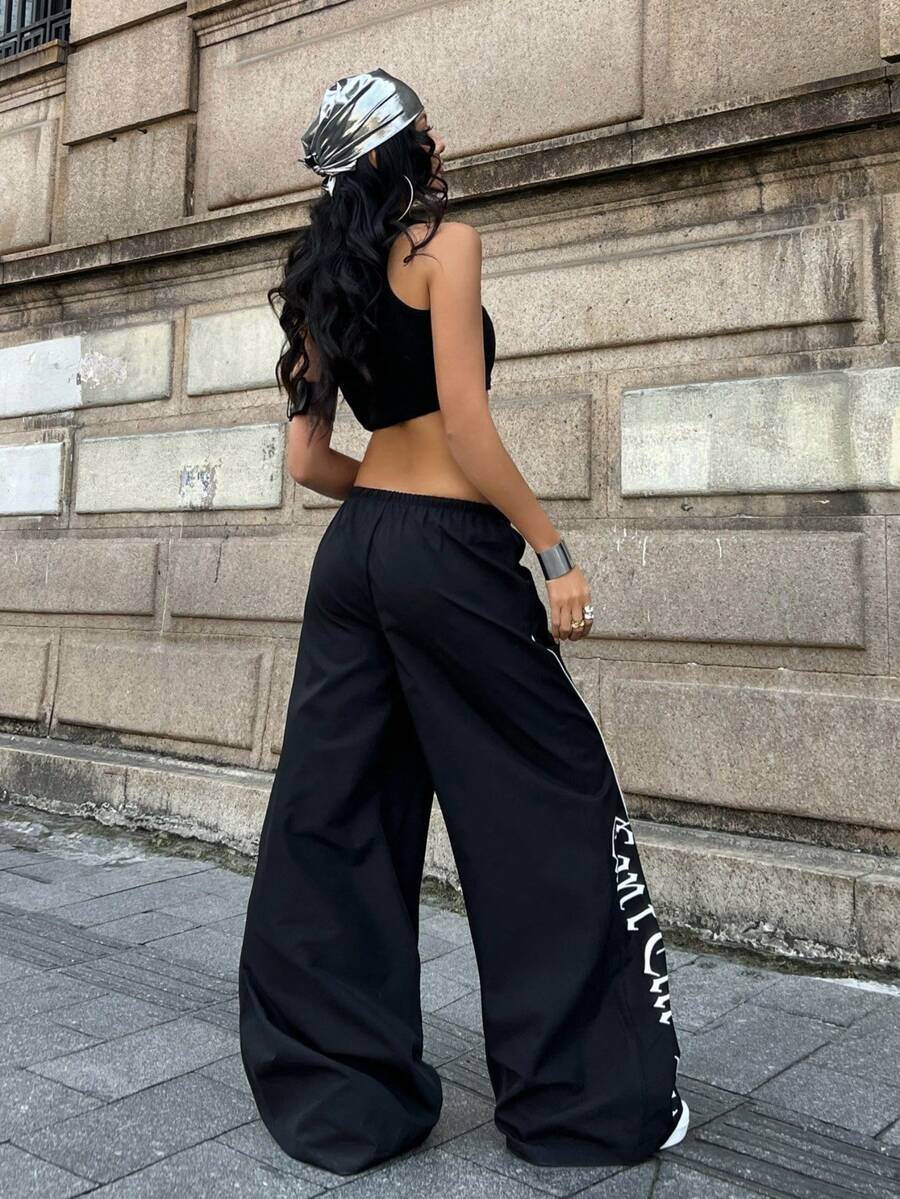 Women's Color-Blocked Baggy Parachute Pants