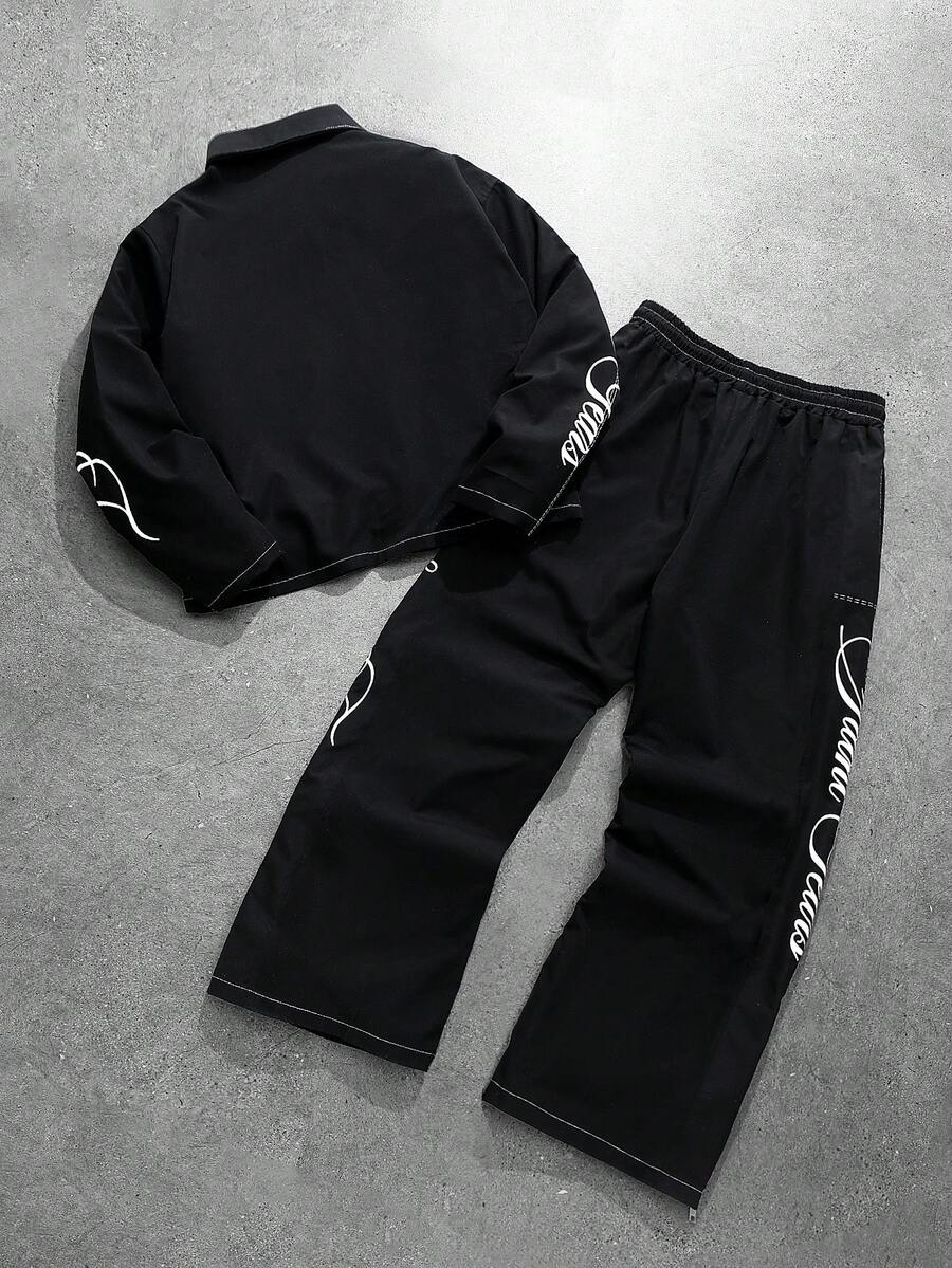 Men's 2-Piece Zip Collar Shirt & Slit-Hem Pants Set