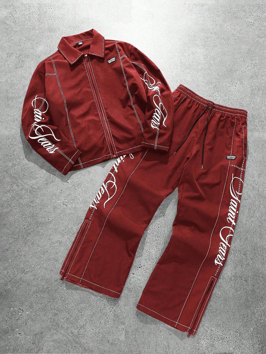 Men's 2-Piece Zip Collar Shirt & Slit-Hem Pants Set