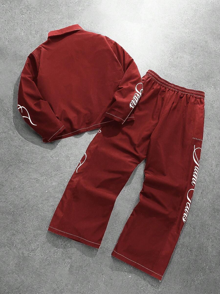 Men's 2-Piece Zip Collar Shirt & Slit-Hem Pants Set