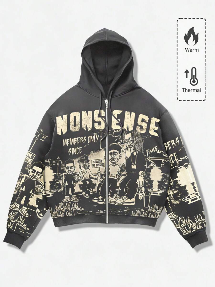 Men's Casual Cartoon Print Hoodie