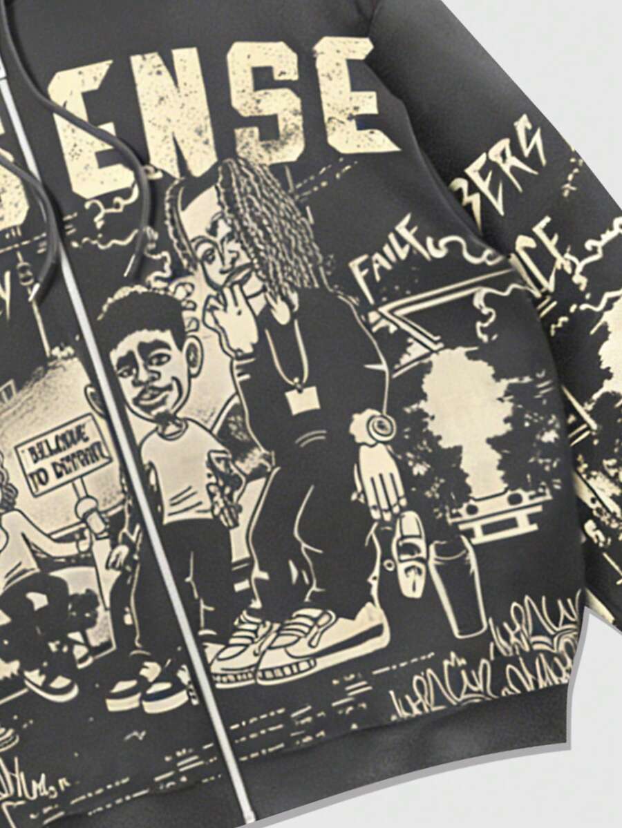 Men's Casual Cartoon Print Hoodie