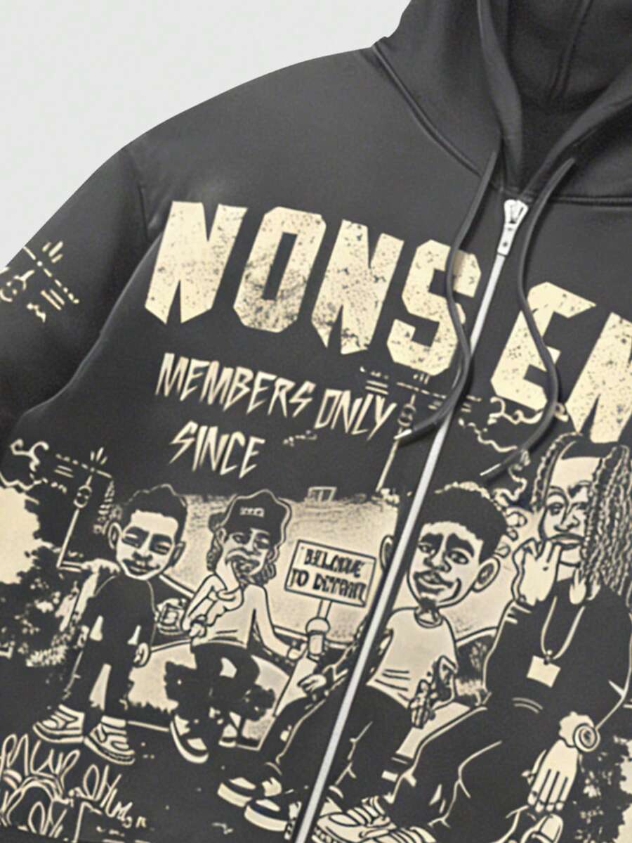 Men's Casual Cartoon Print Hoodie