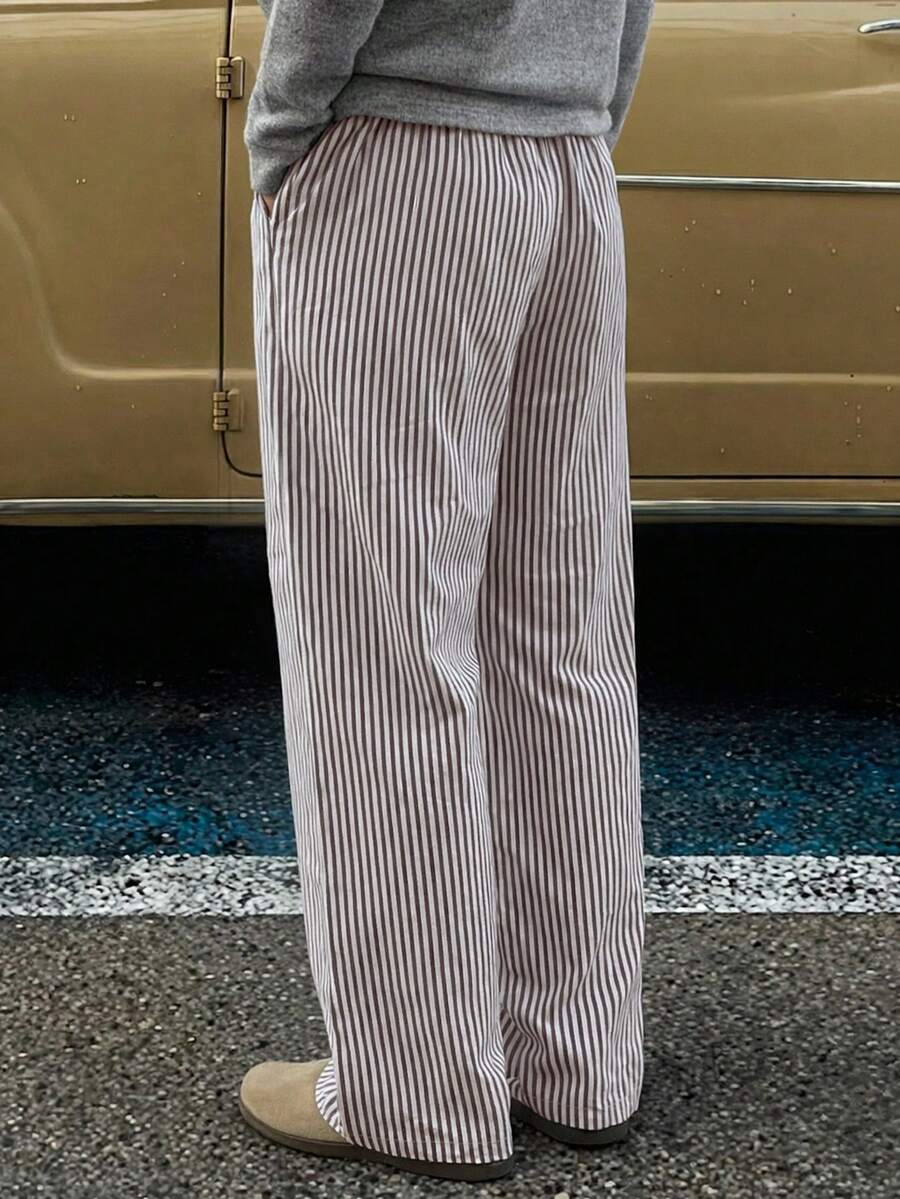 Men's Striped Wide Leg Straight Pants