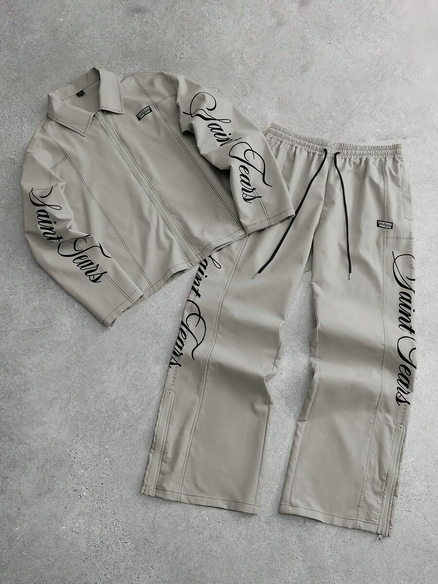 Men's 2-Piece Zip Collar Shirt & Slit-Hem Pants Set