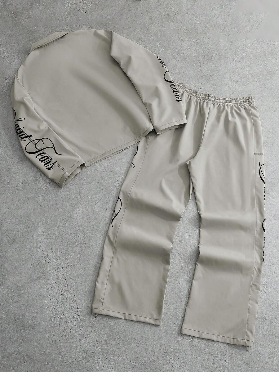 Men's 2-Piece Zip Collar Shirt & Slit-Hem Pants Set