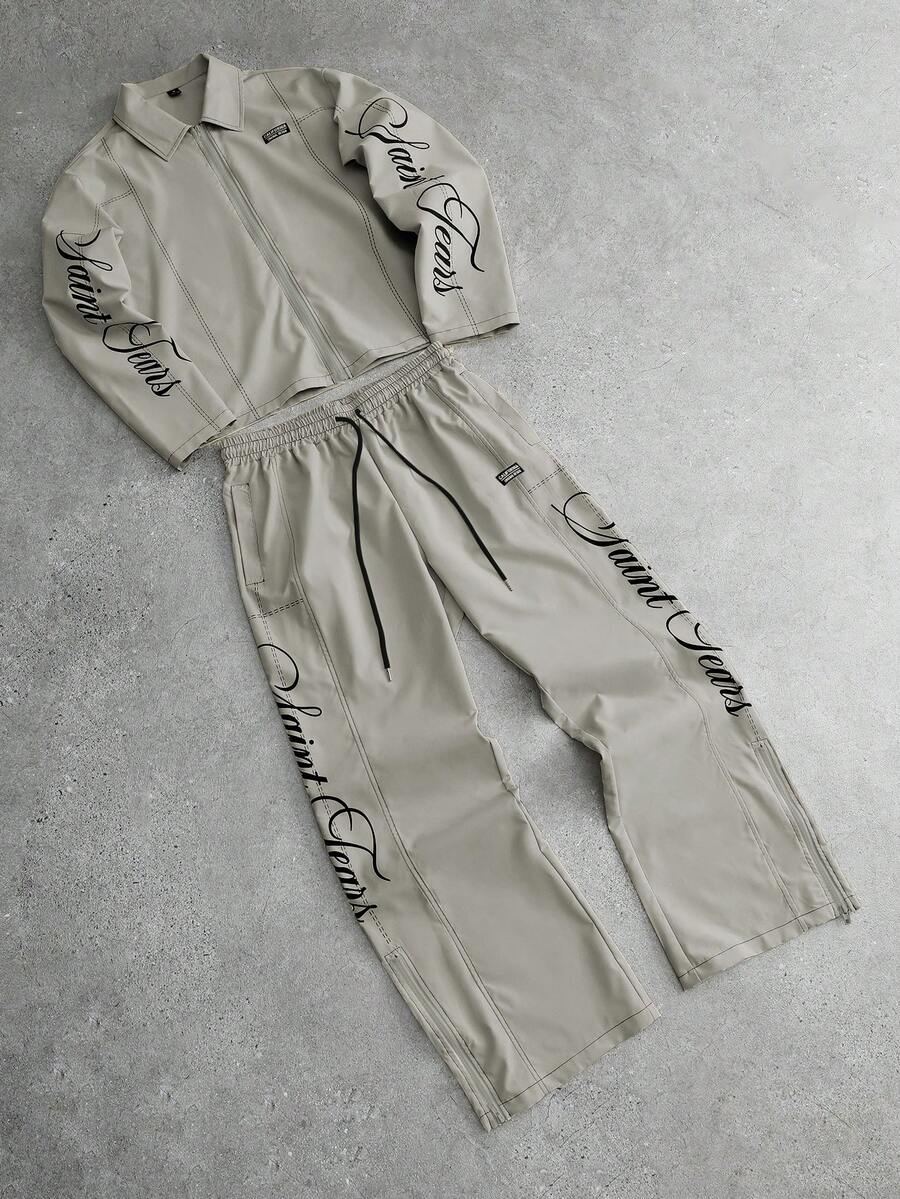 Men's 2-Piece Zip Collar Shirt & Slit-Hem Pants Set