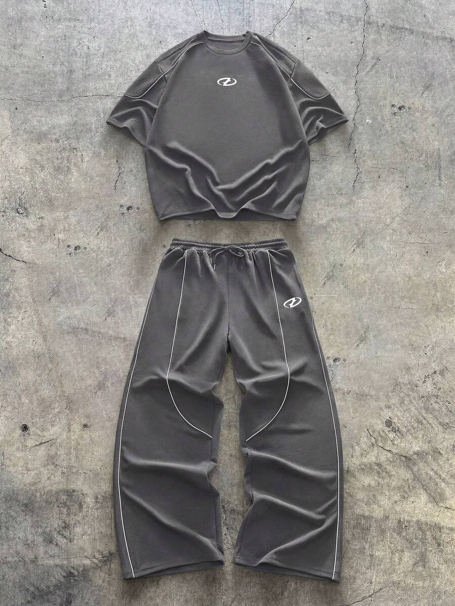 Geometric Print T-Shirt Wide Leg Pants