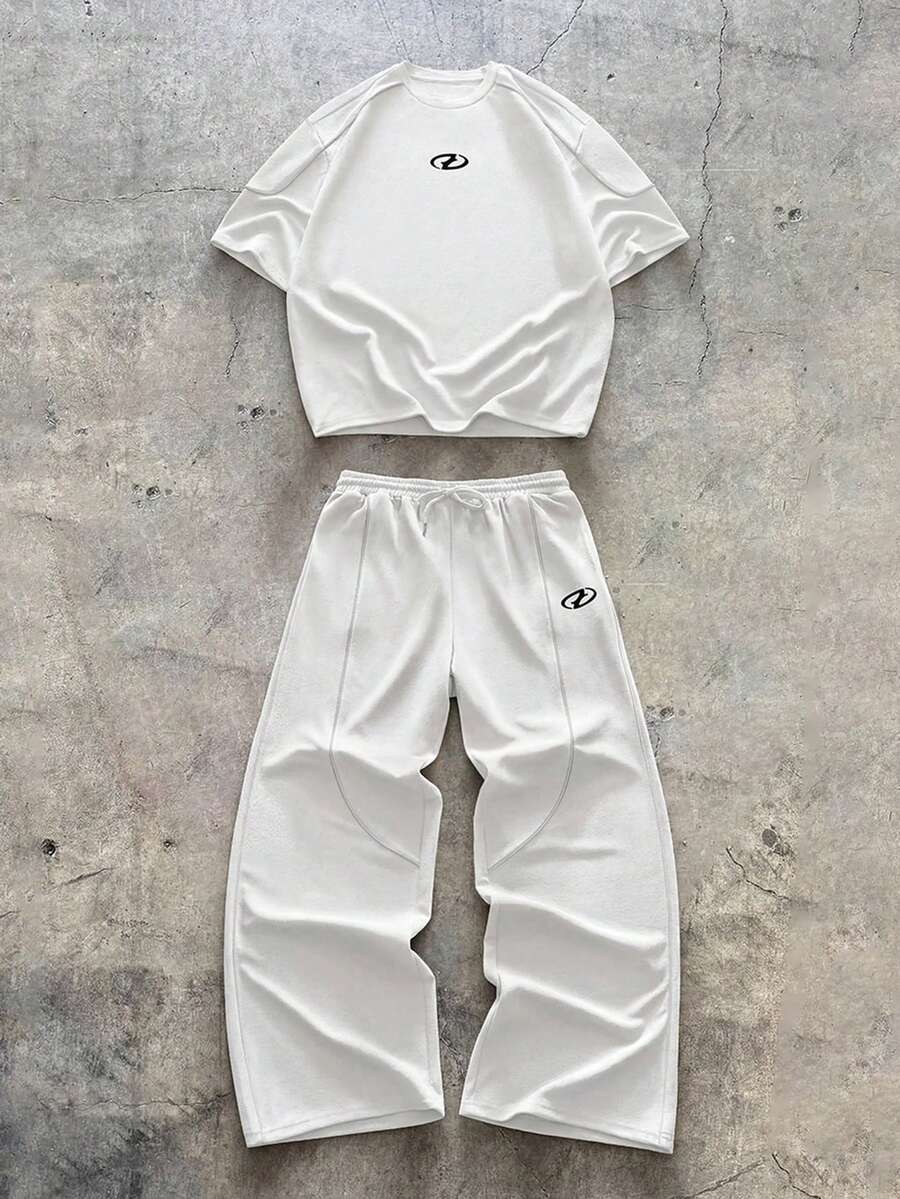 Geometric Print T-Shirt Wide Leg Pants