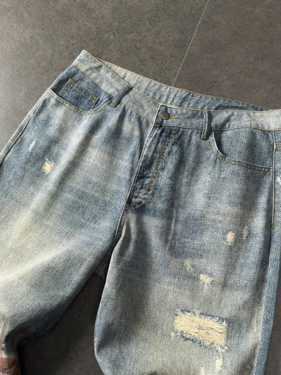 Angel Graphic Wide Leg Ripped Jeans