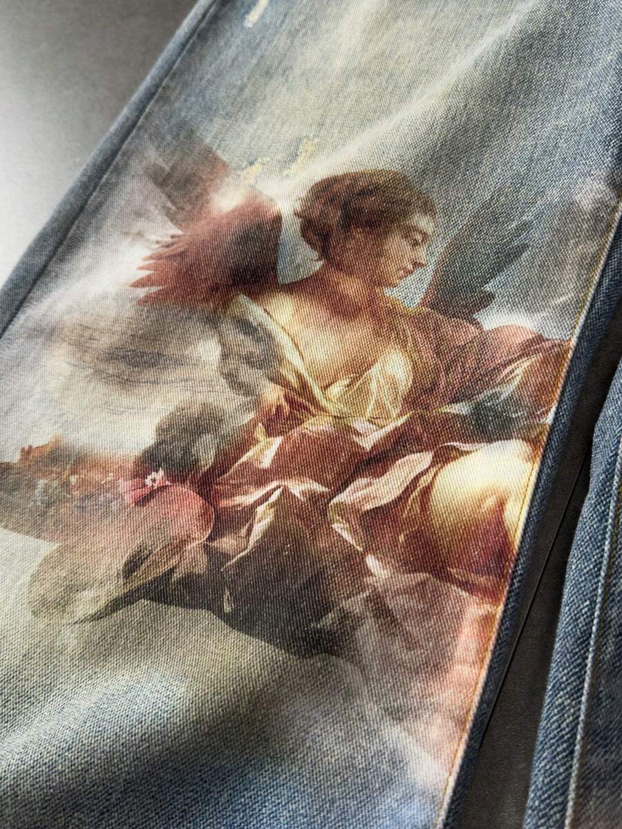 Angel Graphic Distressed Pocket Jeans