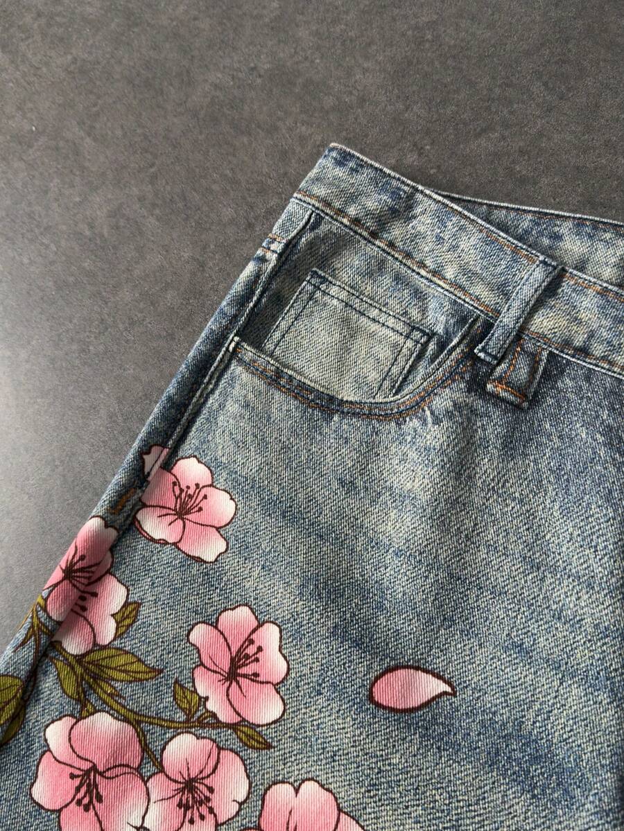 Floral Tiger Print Wide Leg Jeans