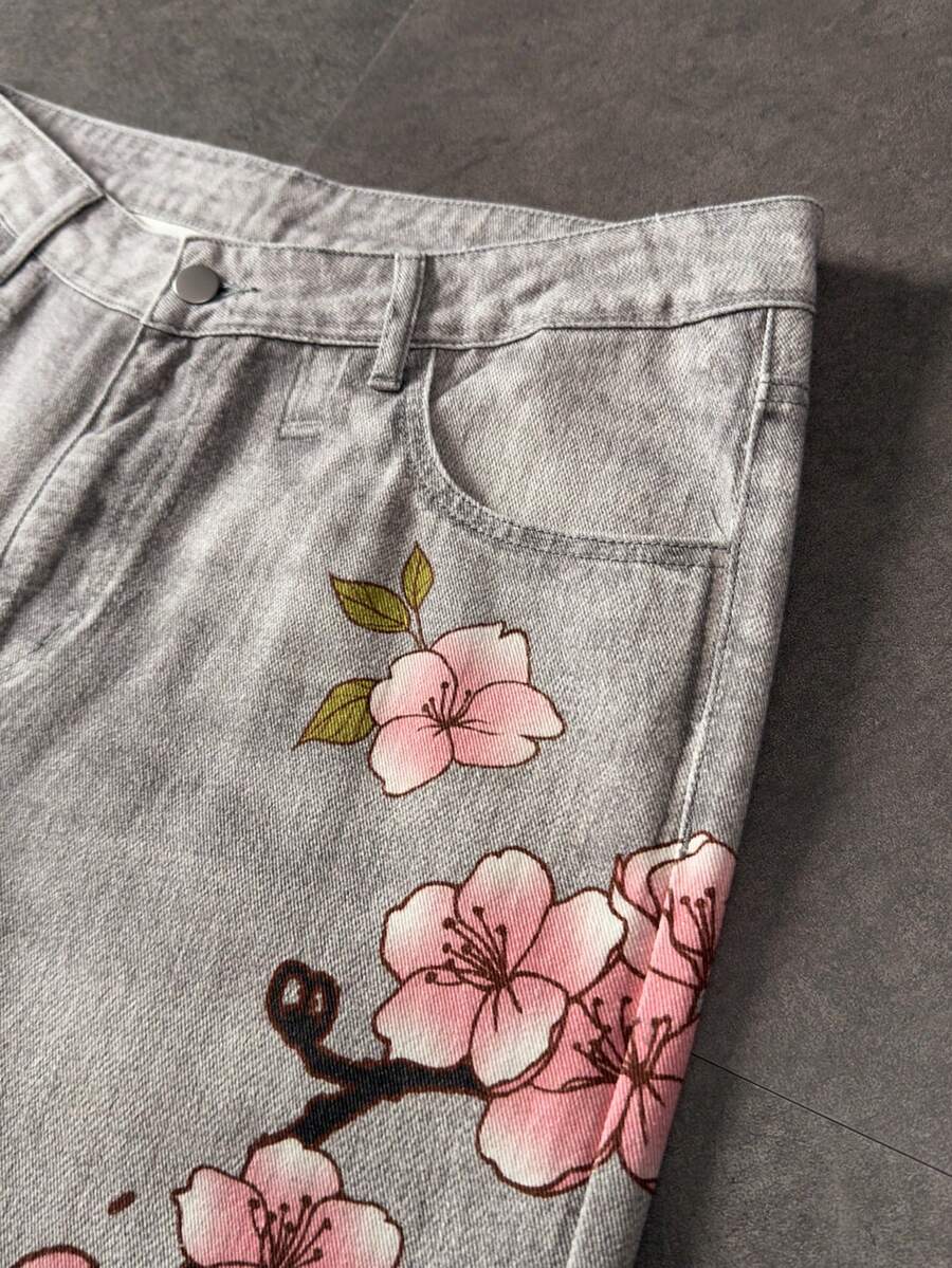 Floral Tiger Print Wide Leg Jeans