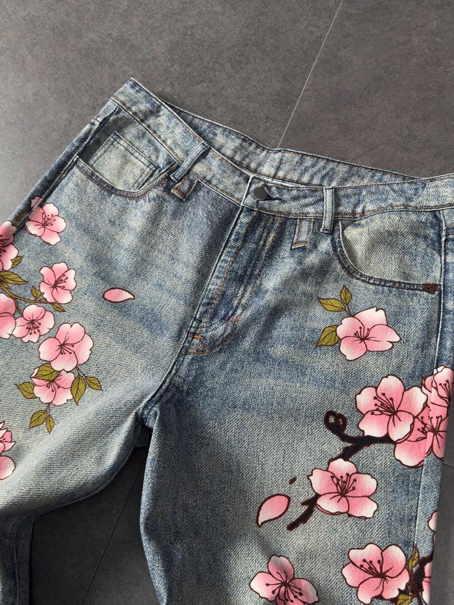 Floral Tiger Print Wide Leg Jeans