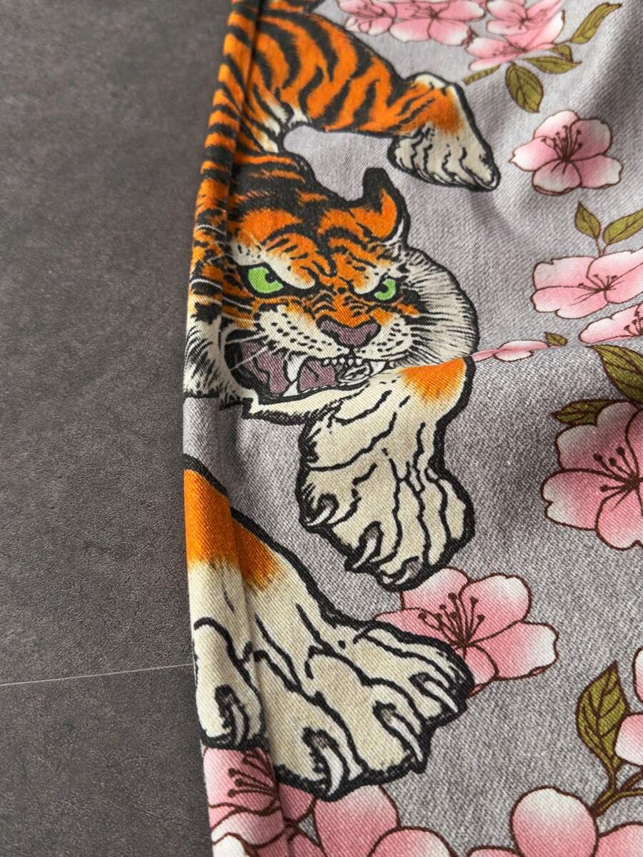 Floral Tiger Print Wide Leg Jeans