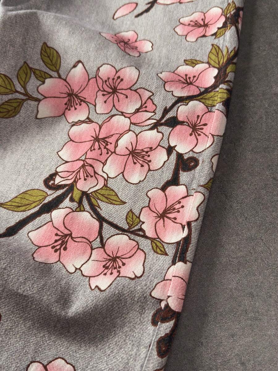 Floral Tiger Print Wide Leg Jeans