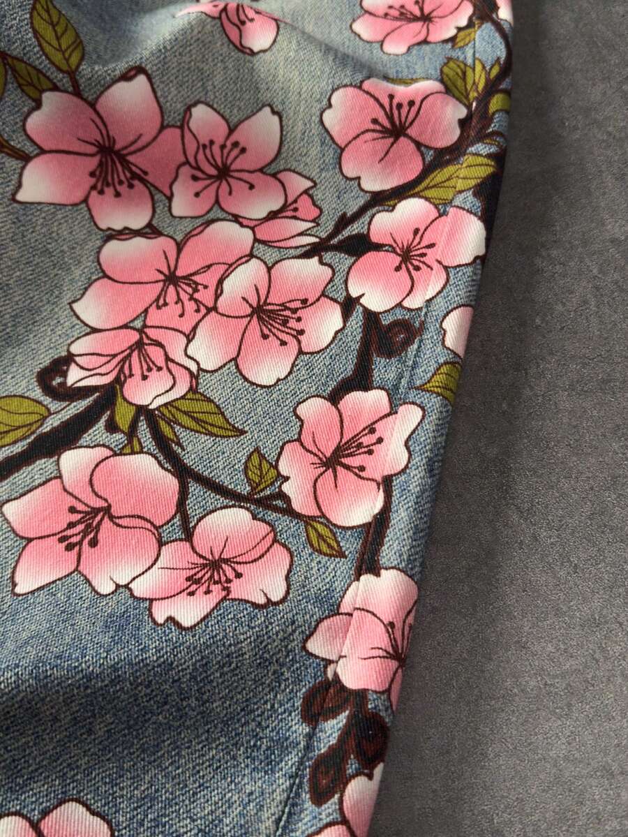 Floral Tiger Print Wide Leg Jeans