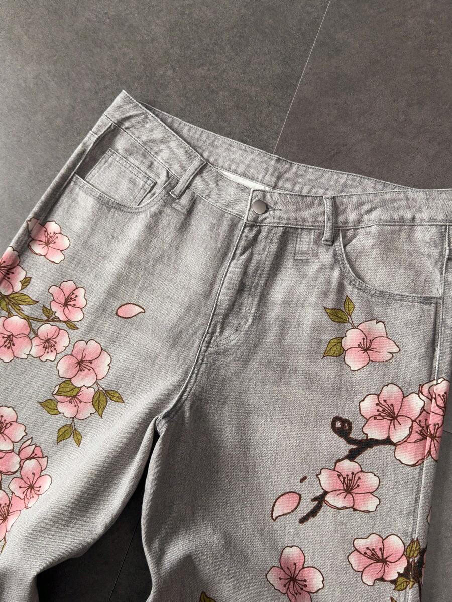 Floral Tiger Print Wide Leg Jeans