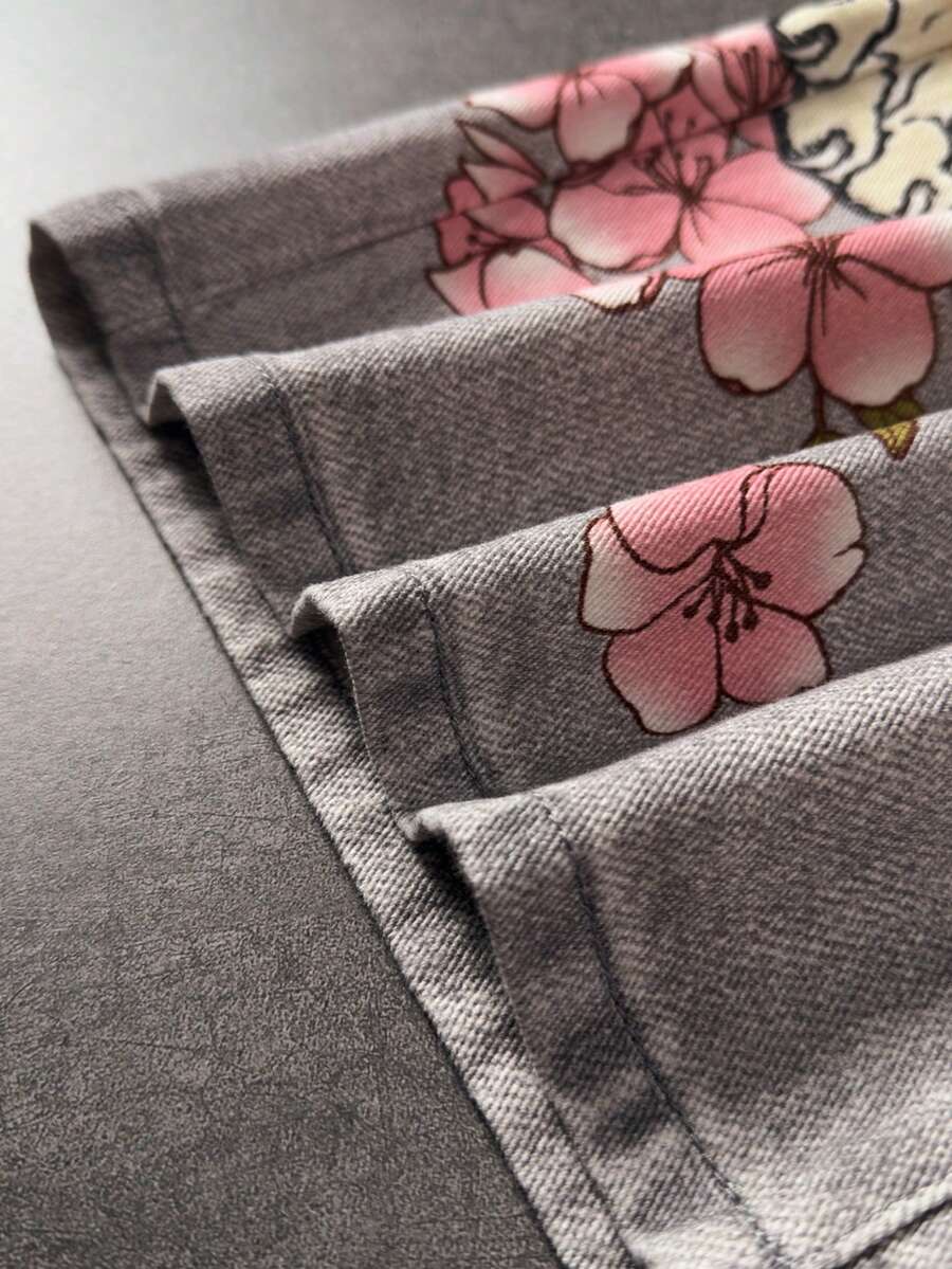 Floral Tiger Print Wide Leg Jeans