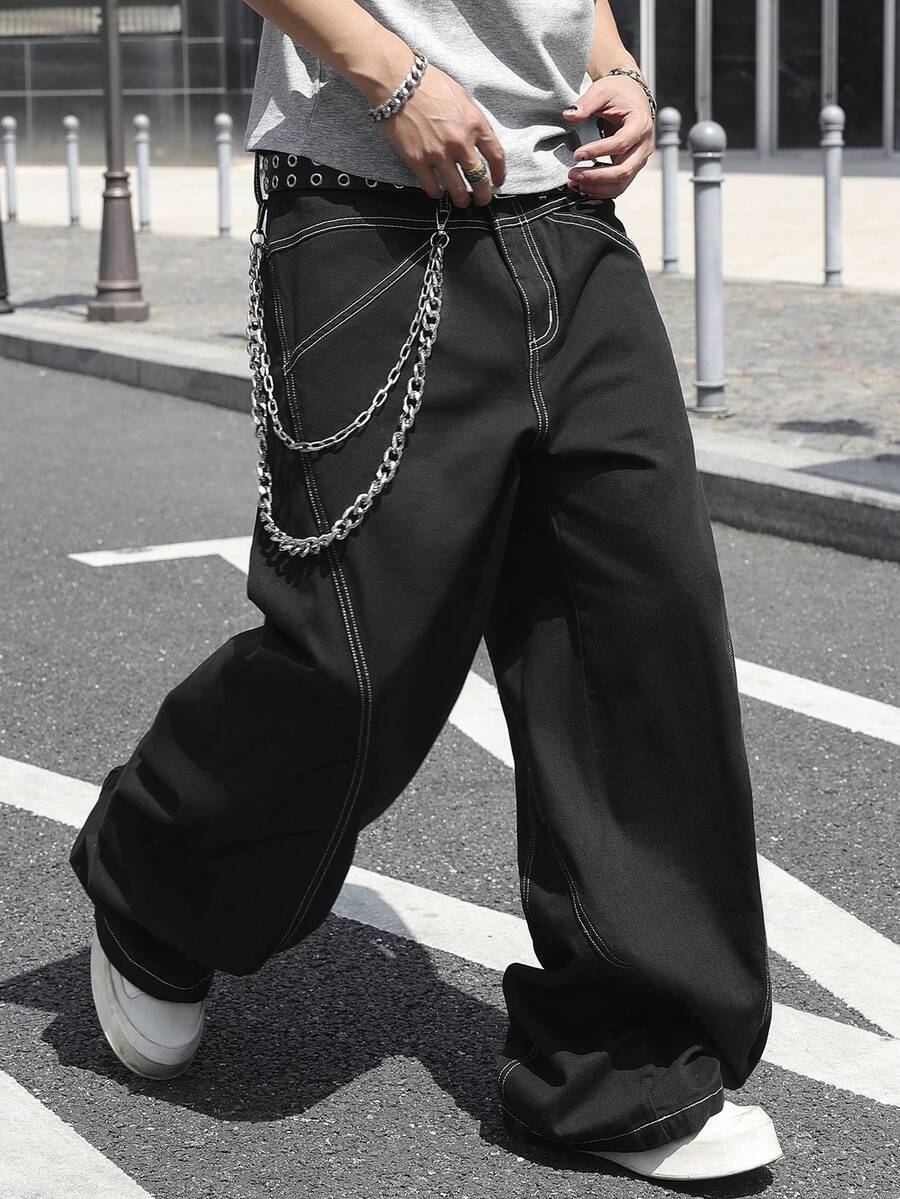 Distressed Wide Leg Black Baggy Jeans