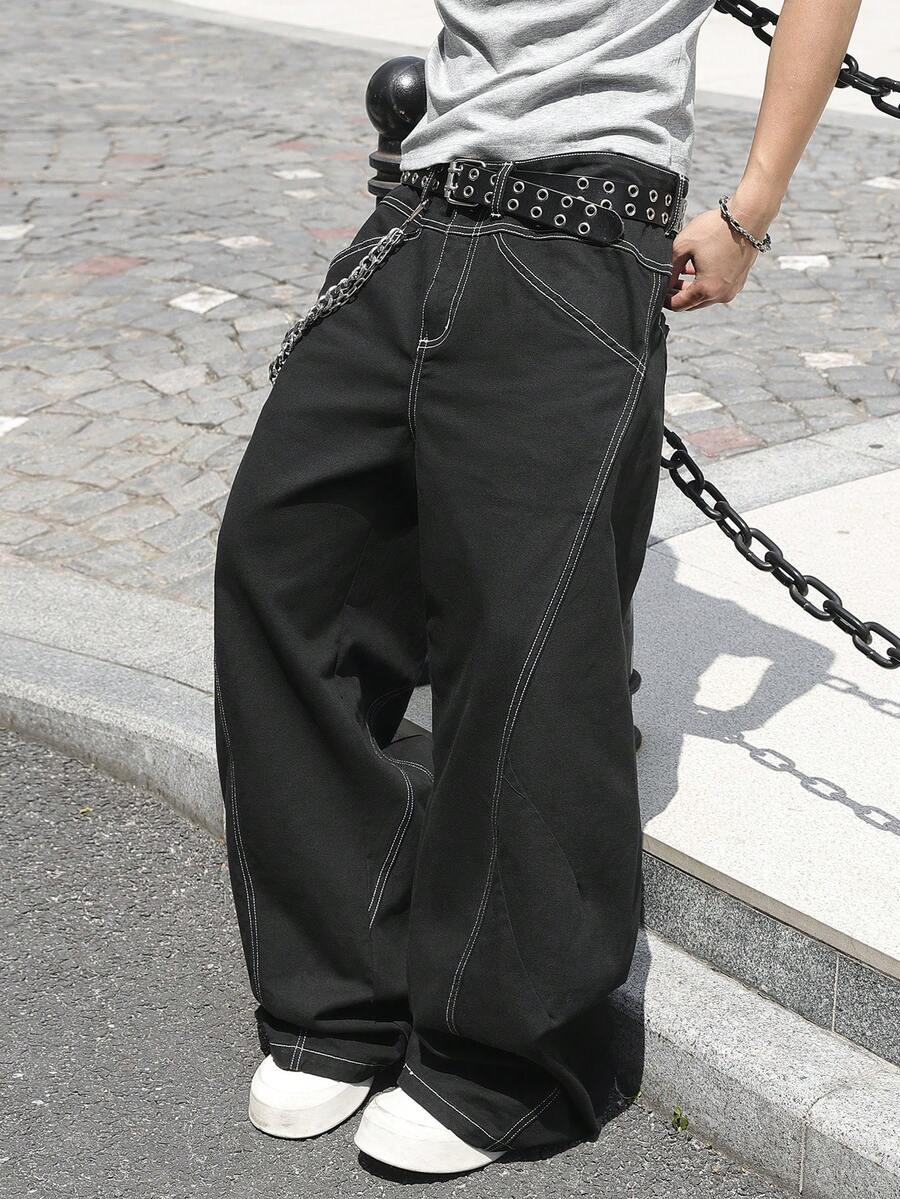 Distressed Wide Leg Black Baggy Jeans