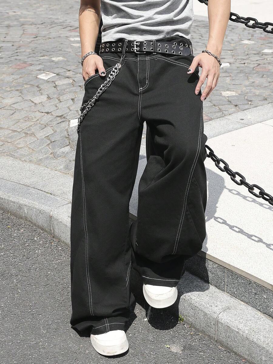 Distressed Wide Leg Black Baggy Jeans