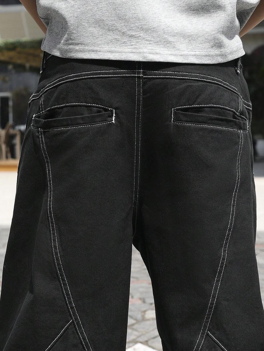 Distressed Wide Leg Black Baggy Jeans