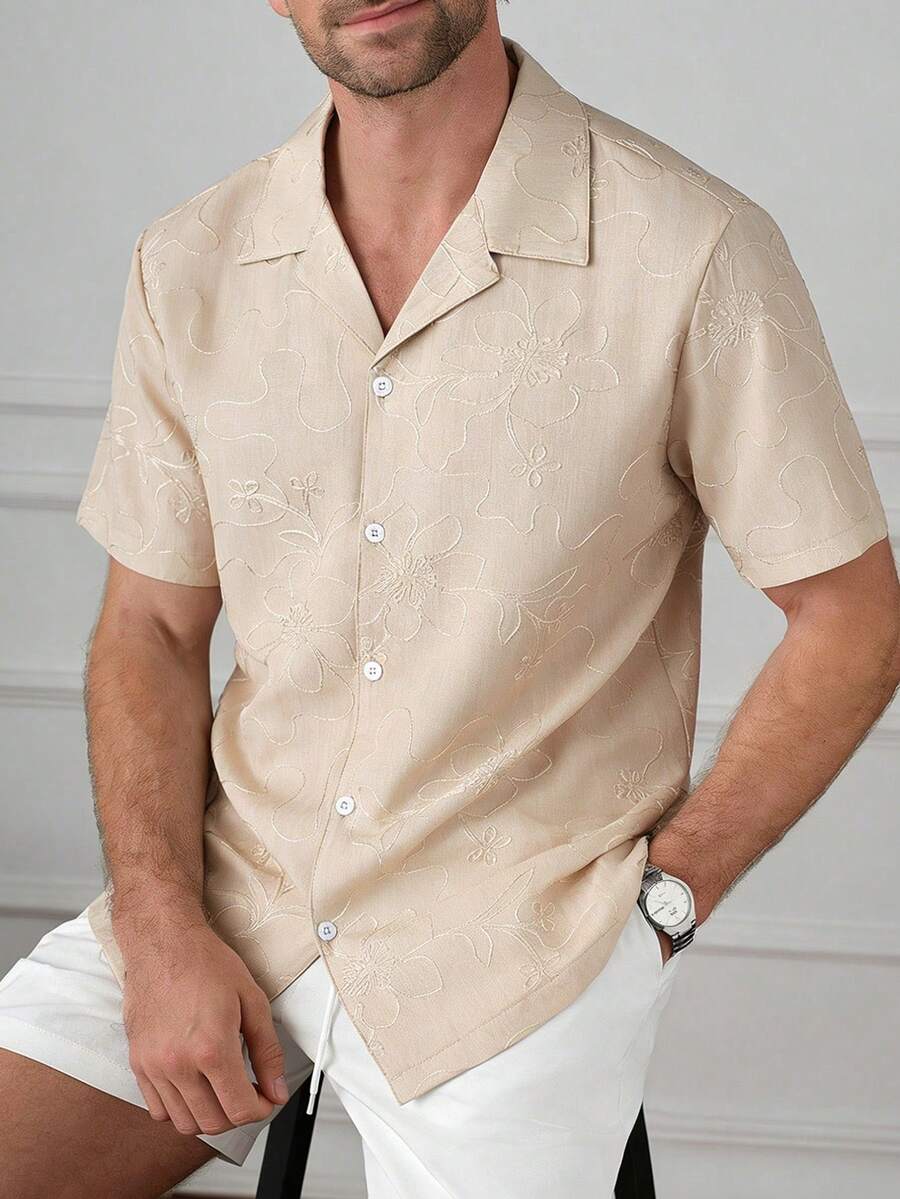 Men's Solid Color Jacquard Knit Short Sleeve Shirt