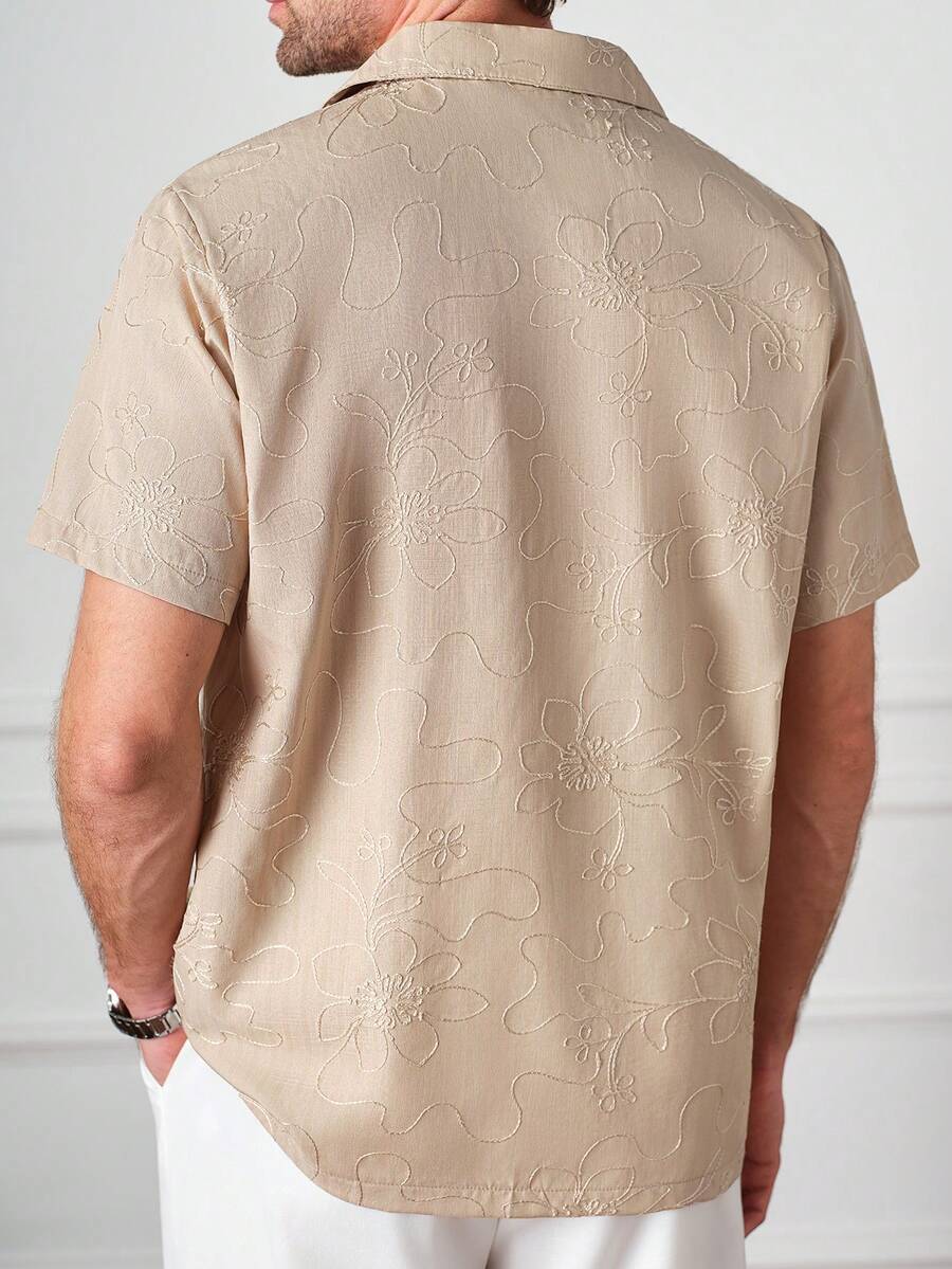 Men's Solid Color Jacquard Knit Short Sleeve Shirt